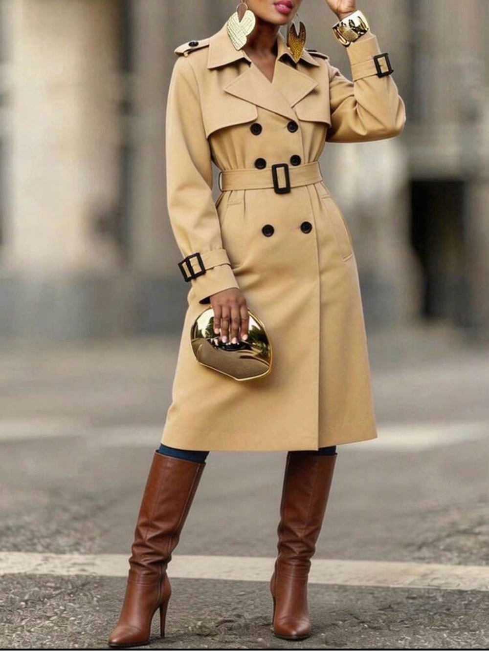 Classic Tan Double-Breasted Trench Coat
